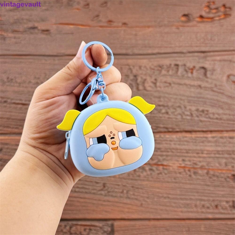 Vintagevault The Powerpuff Girls Doll Pendant, อะนิเมะรูปซิลิกาเจลการ์ตูนซิลิโคนกระเป๋าเหรียญ, แบบพกพา Kawaii กระเป๋าเป้สะพายหลังจี้ Popmart Crybaby ตุ๊กตาพวงกุญแจเครื่องประดับ