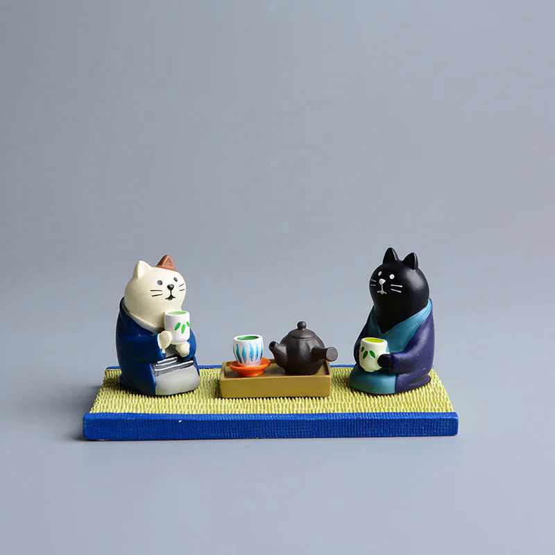 ZAKKA Cute Cartoon Tea Cat Ornament Resin Figurines Crafts Dollhouse Sushi Package Miniature Home De