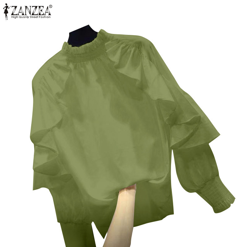Zanzea ผู้หญิงคอเต่าเกาหลีเชื้อรา Ruffled Edge Raglan แขนเสื้อหลวม