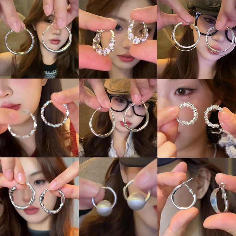 Dongku Hot Girl Cool สไตล์ต่างหูห่วงธรรมดา ins ต่างหูโอ้อวด Niche High-End ขายร้อนสไตล์ฮ่องกง Hoop ต่างหู