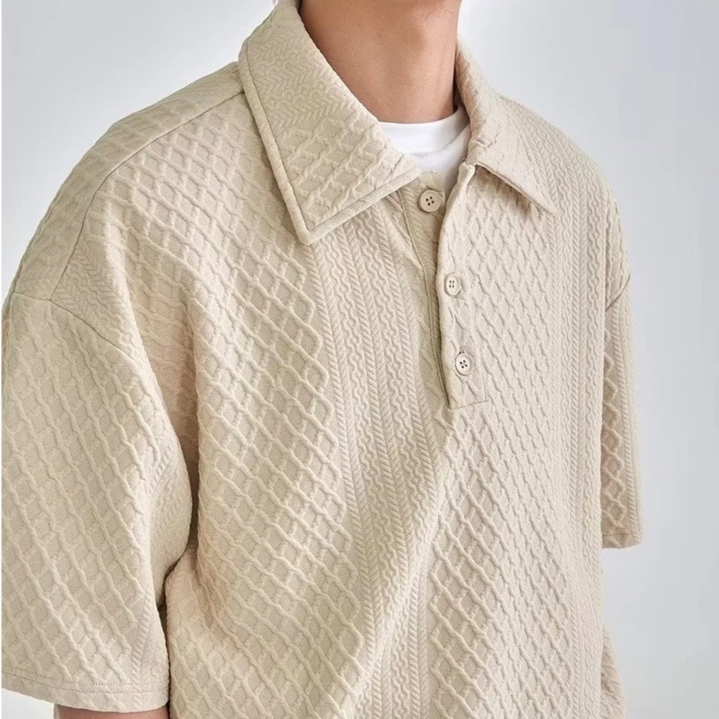 เสื้อยืดแขนสั้นลําลอง คอปก สีขาว แฟชั่นฤดูร้อน สไตล์เกาหลี สําหรับผู้ชาย