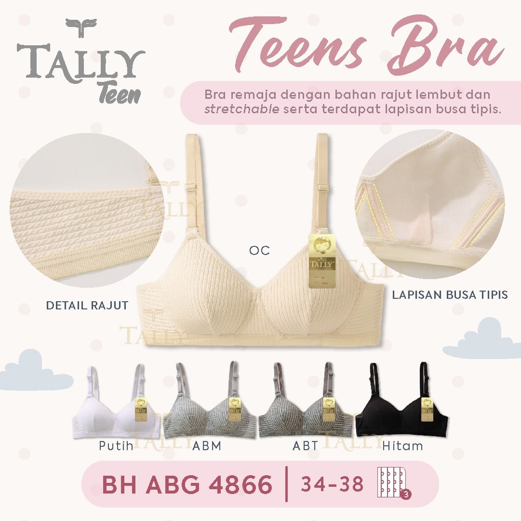 TALLY BRA BH ABG TEENS ADULTS 4866 I CUP AI FULL CUP I THIN FOAM I WIRELESS I HOOK 3 I SIZE 34 – 38 
