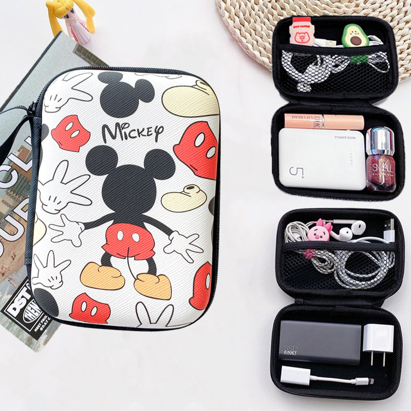 น่ารัก Mickey แบบพกพากระเป๋าจัดเก็บกระเป๋า USB Charger Power Bank Gadget ผู้ถือกระเป๋าดิจิตอลอิเล็กทรอนิกส์อุปกรณ์เสริม