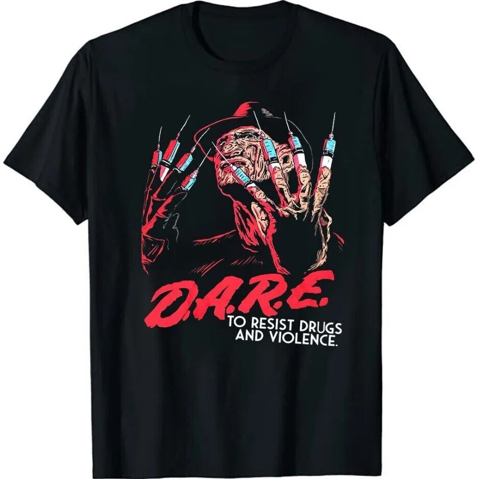 🎀👕 【Fashion】Freddy Krueger DARE Horror Movie Halloween T-Shirt Black Cotton