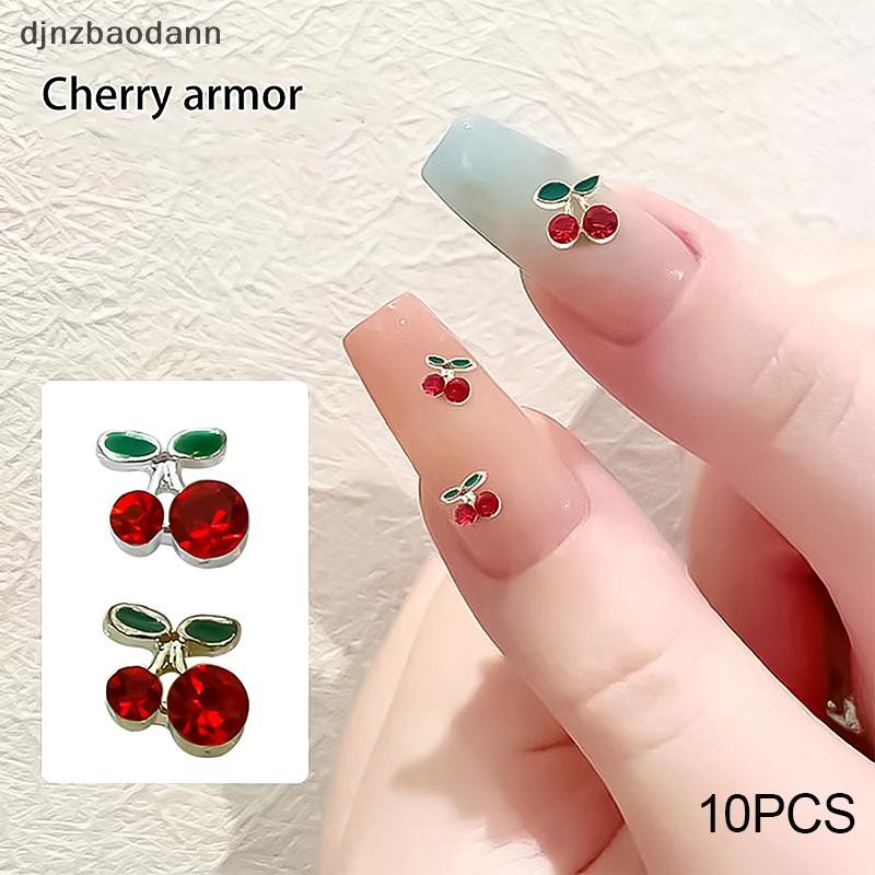 [DJNZ] 10pcs Silver Gold Cherry Alloy Rhinestone Brilliant อะไหล่ตกแต่งเล็บสําหรับการออกแบบเล็บ DIY อุปกรณ์ตกแต่งเล็บ NGSS