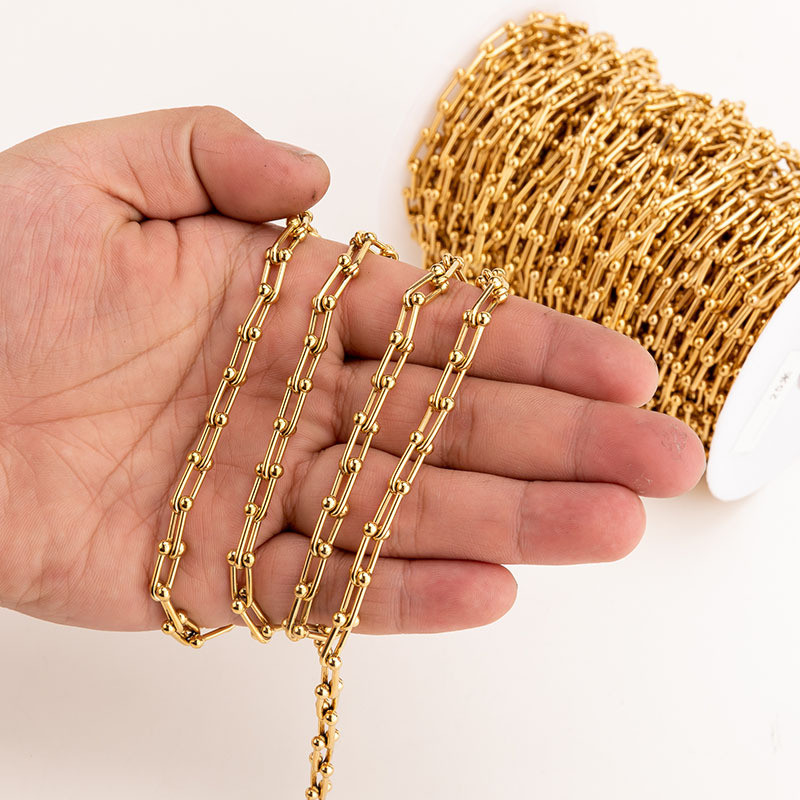 สไตล์ใหม่ 18k Gold-Plated สแตนเลส Hip-Hop Chunky Mineral Chain U-Shaped Chain ผลิตภัณฑ์กึ่งสําเร็จรูปสามารถ Make สร้อยข้อมือสร้อยคอ DIY อุปกรณ์เสริม