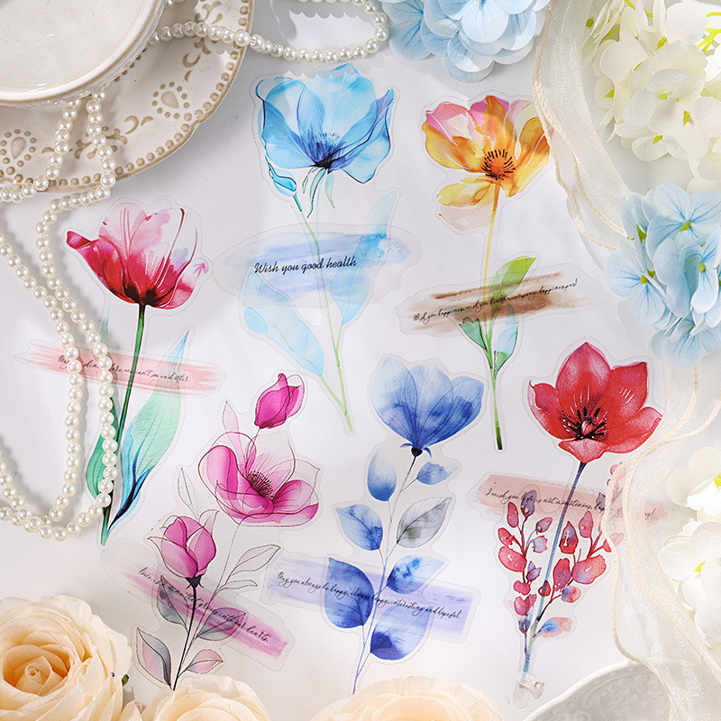 Journamm 12 PCS PET ดอกไม้สติกเกอร์ DIY Scrapbooking Collage อุปกรณ์ Creative Decor เครื่องเขียนตกแต่ง Junk Journa ความงามสติกเกอร์