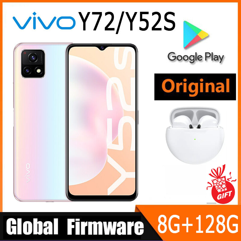 Vivo Y52s/Y72 5G โทรศัพท์สมาร์ทเครื่องเฟิร์มแวร์ทั่วโลกขนาด 720 8GB 128GB 5000mAh แบตเตอรี่ 18W 48MP