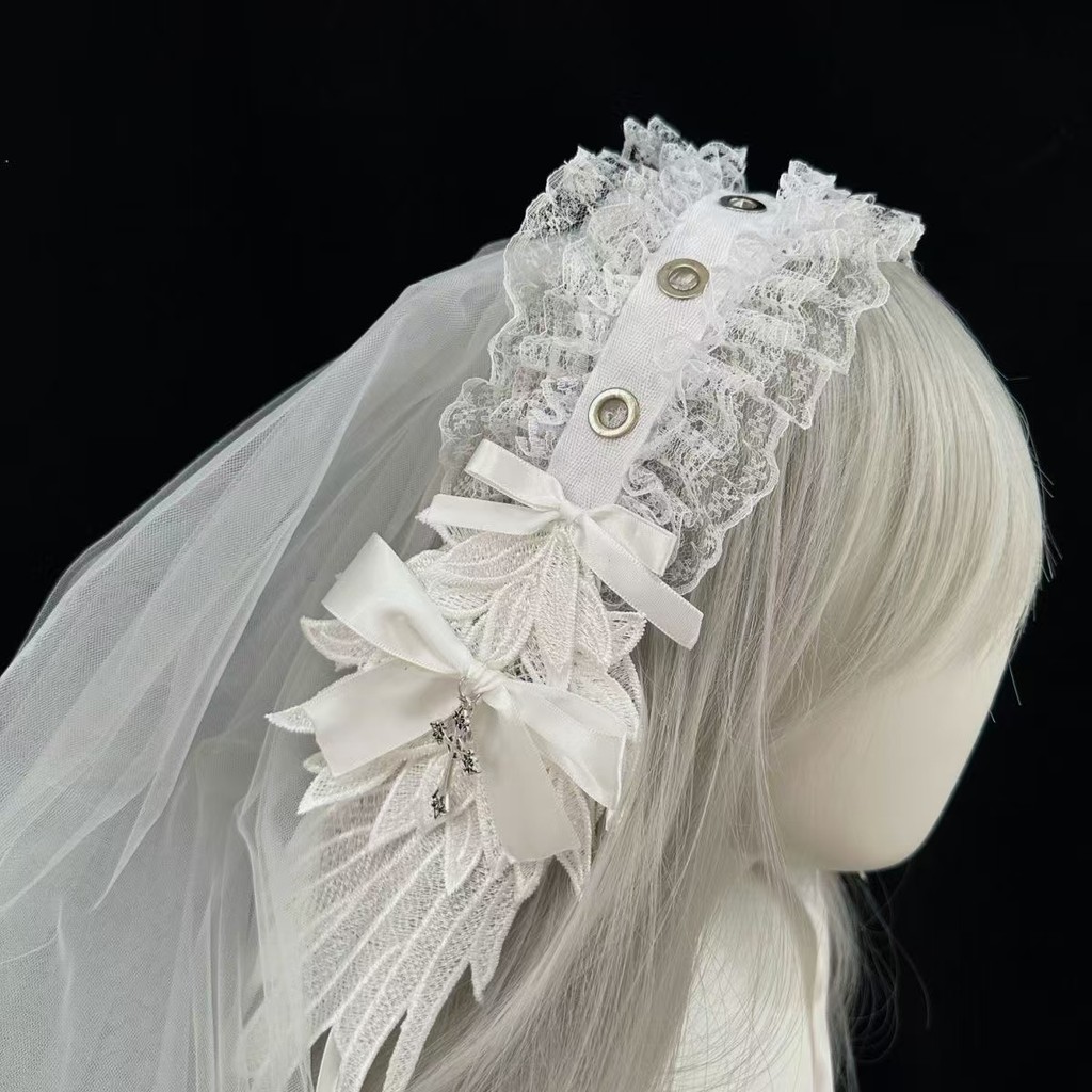 ญี่ปุ่น Handmade Lolita Wing แถบคาดศีรษะ Gothic Dark Angel อุปกรณ์เสริมผม Subculture ฮาโลวีน Photo Props Y2k