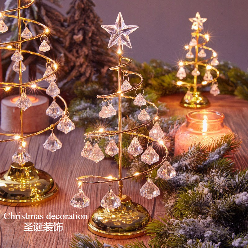 Led คริสตัลไฟต้นคริสต์มาสตกแต่งคริสต์มาสห้องนอนต้นคริสต์มาส LED Night Light จี้คริสตัลไฟตกแต่ง Xmas โคมไฟตั้งโต๊ะตกแต่งบ้าน