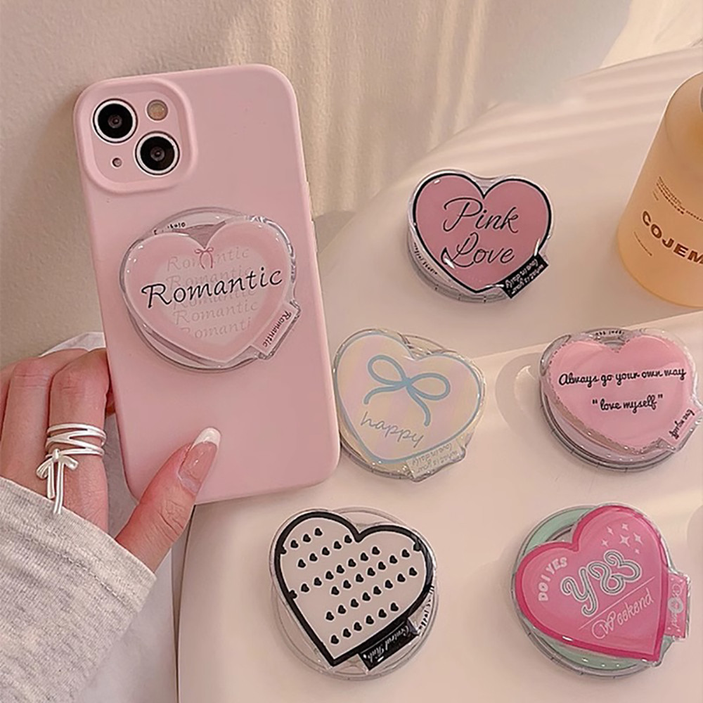 Girly เกาหลี Blackpink Love Heart วงเล็บแม่เหล็กที่วางโทรศัพท์สําหรับ IPhone น่ารักพับเคสชาร์จไร้สาย Universal Lazy Desktop Holder แหวน