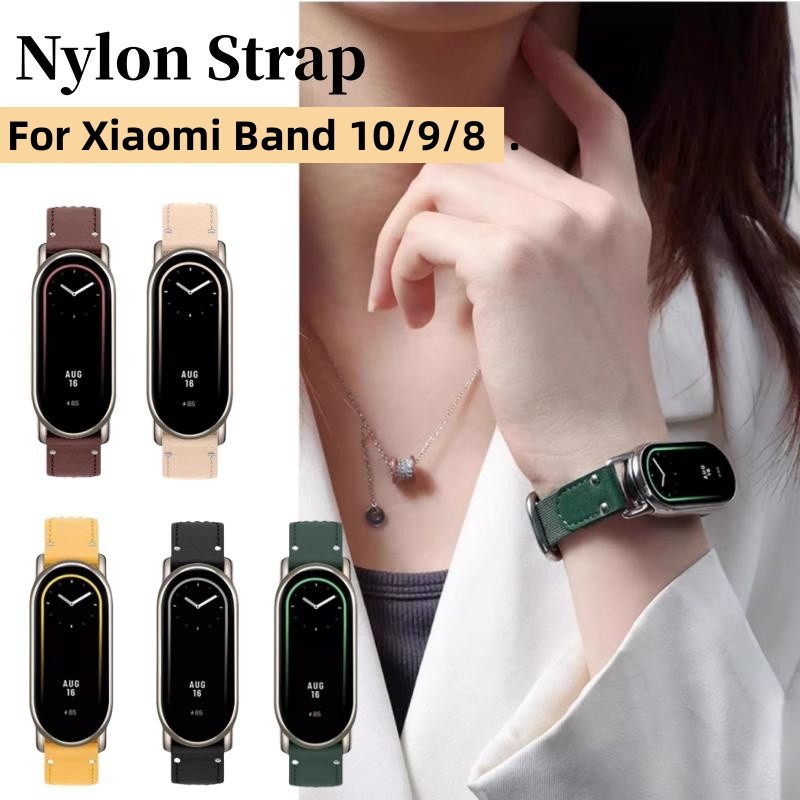 สายถักสําหรับ Xiaomi Mi Band 10/9/8 สายสร้อยข้อมือไนลอนนุ่มเข็มขัดสําหรับ Mi Band8/Mi Band9/Mi Band 