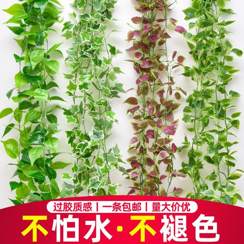 仿真葡萄叶假绿萝假花藤条藤蔓植物装饰室内绿叶子塑料长藤仿真花Simulated grape leaves, fake green vines, fake flowers, vine strips, v