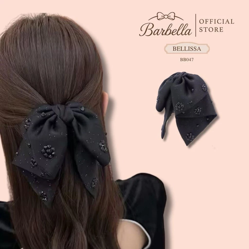 Barbella กิ๊บติดผมโบว์ซาติน กลิตเตอร์ปักลูกปัด สไตล์เจ้าหญิงหรู รุ่น Bellissa (BB047)