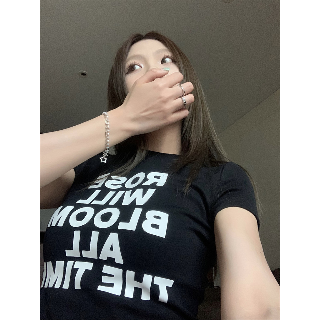 เสื้อยืดเข้ารูป สไตล์เกาหลี ผ้ายืดยูนิ สกรีนลายเต็ม  ทรงสวย สาวอวบใส่ได้ ผ้าใส่สบาย รุ่น เข้ารูปRose will - ภาพย่อย 2