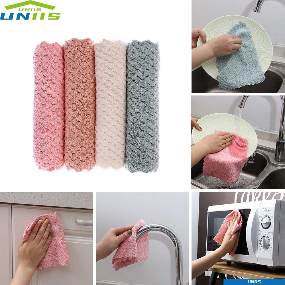 UNIIS 1/3PCS ผ้าขนหนูซักผ้าไมโครไฟเบอร์ดูดซับ Scouring Pad Home & Living ทําความสะอาด Rags