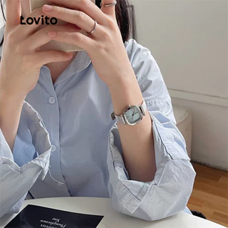 Lovito สง่างาม นาฬิกาควอตซ์แบบ โลหะ สไตล์ฝรั่งเศส สำหรับผู้หญิง ดีไซน์มินิมัล ลายนาฬิกา LFA86236