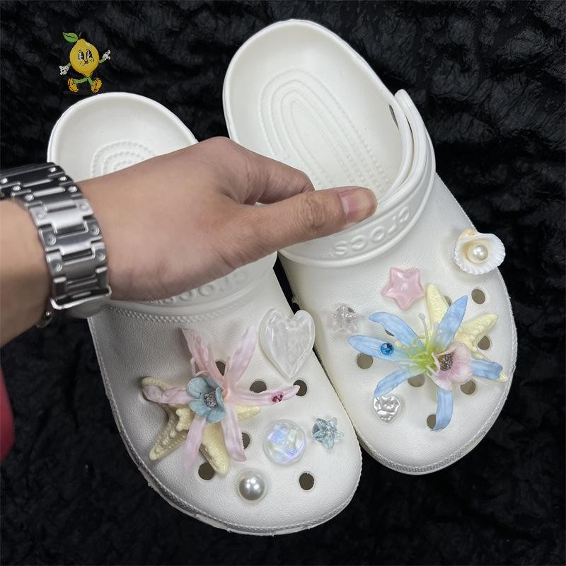 [mozh] Sea Shell Hole Punch รองเท้า Charms DIY Ocean Lava Rock & ปลาวินทร์สำหรับรองเท้าแตะฤดูร้อน ขอ