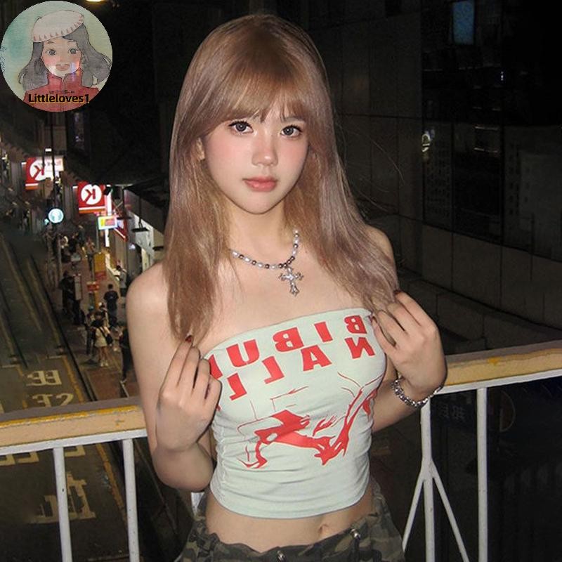 Littlelove Summer Letter พิมพ์ Tube Top สตรี เซ็กซี่ แขนกุด สลิม_camisole_TH