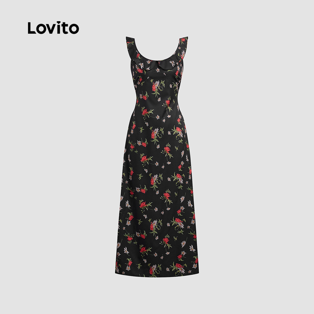 Lovito ชุดเดรสคริสต์มาสแบบลำลองพร้อมซิประบาย สัมผัสนุ่มลื่น ชุดเดรสฤดูใบไม้ผลิ/ฤดูร้อนสำหรับผู้หญิง L137LD160 - รูปที่ 3