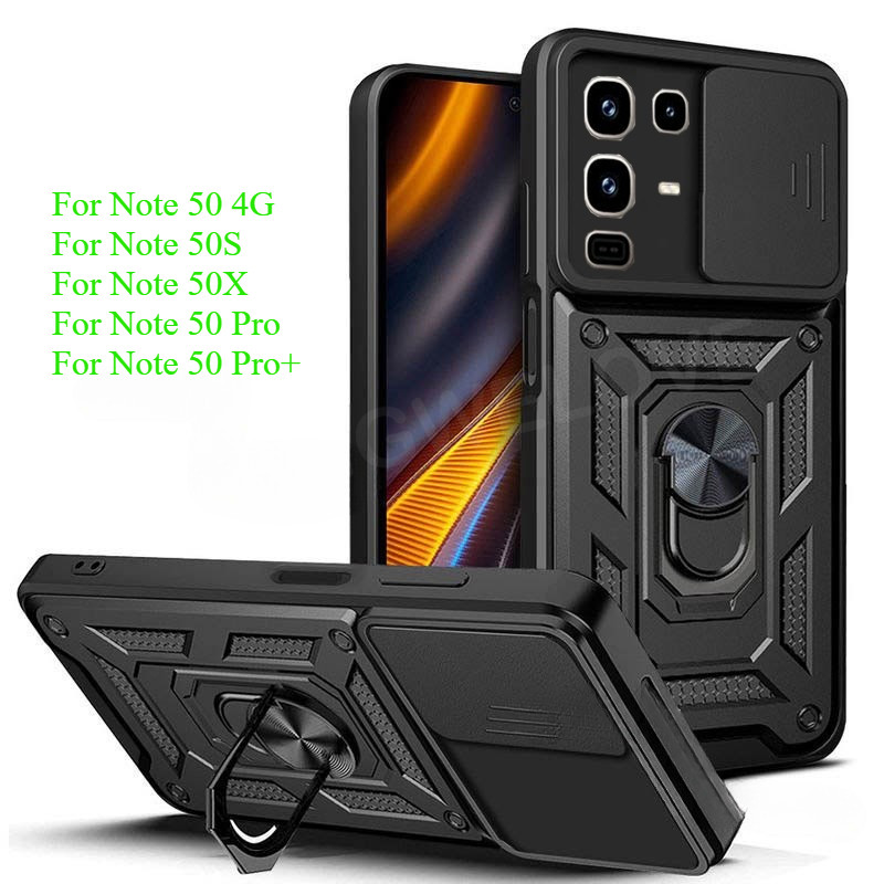 เคสโทรศัพท์สําหรับ Infinix Note 50 Pro 40 30 50 Pro + 40X 50X 50S 40S Note50S 50Pro + Note50X 4G 5Gเกราะโลหะแหวนวงเล็บPushดึงกล้องกันกระแทกป้องกันปลอกปกแข็ง