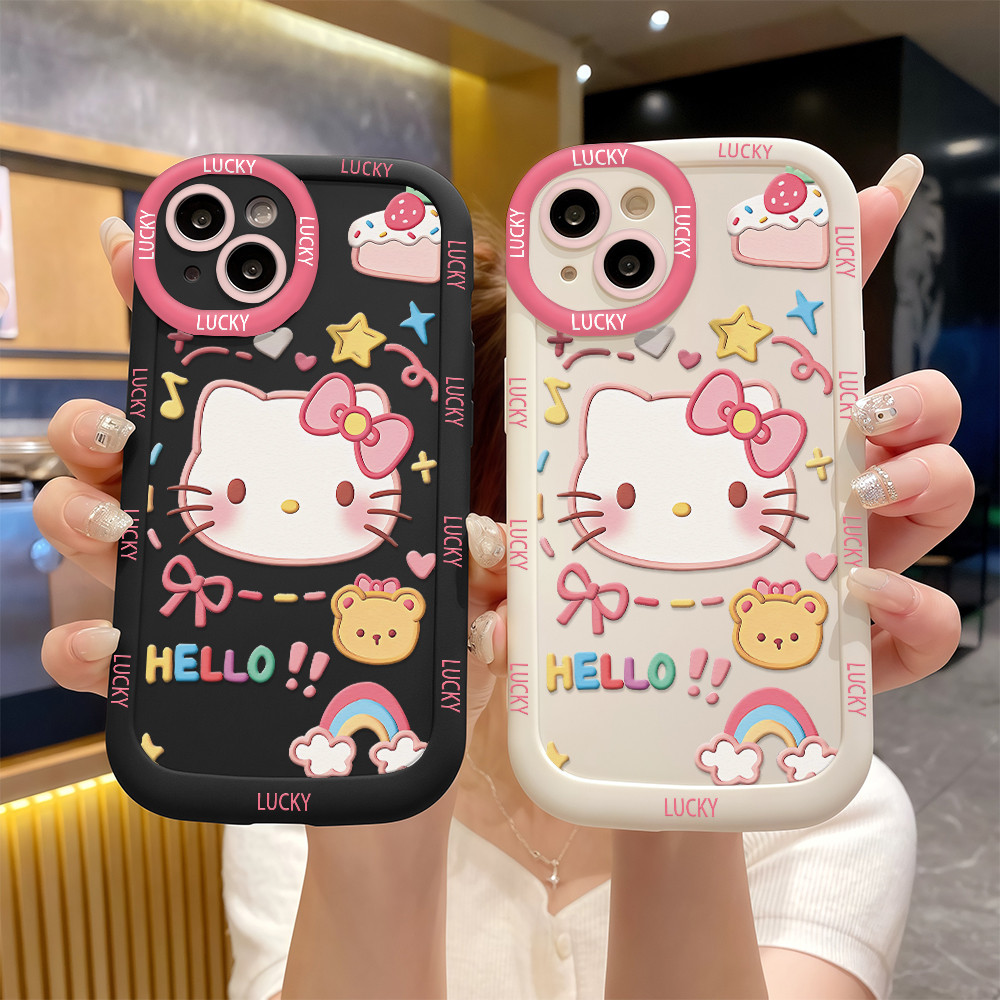 เคสลายแมวเคธี น่ารักๆ For ไอโฟน 13 11 12 14 15 16 Pro MAX iPhone XR 14 15 16 Plus X XSMAX 7/8PLUS เคสกันกระแทกกรอบมน