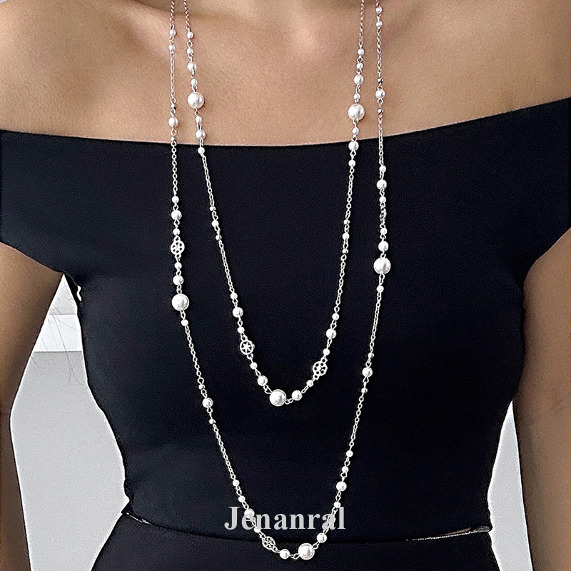 Jenanral 2 ชิ้น/เซ็ตแฟชั่นเกาหลีเลียนแบบ Pearl ยาวสร้อยคอผู้หญิง Elegant Multilayer Choker Sweather 