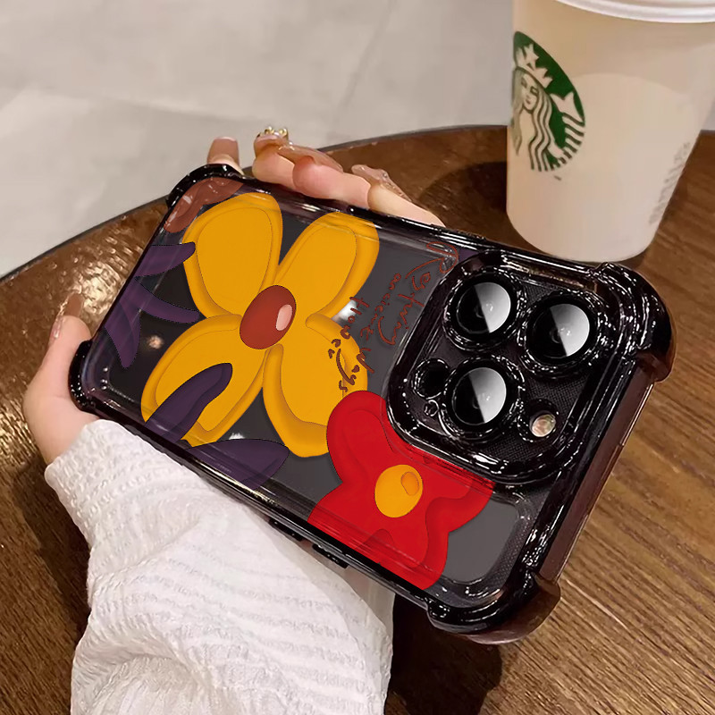 3 in1 ดอกไม้สีเหลืองสีแดงสําหรับ Vivo Y200 Y200i Y100i Y300 Y300pro Y39 Y400pro Y785G Y78 + Y93 เคสโ