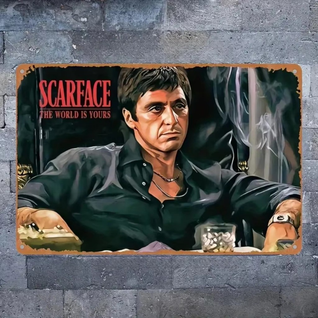 The World Is Yours ป้ายโลหะ Vintage • กันน้ํา • ภาพยนตร์ Art Bar Decor