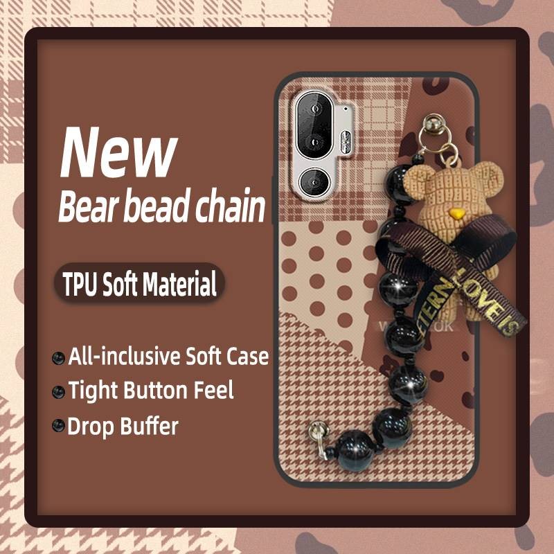 การ์ตูนสกปรกทนเคสโทรศัพท์สําหรับ HTC U24 Pro soft case ฝาหลังกันน้ําจี้มุกสีดําผิวรู้สึกน่ารักหมีสร้