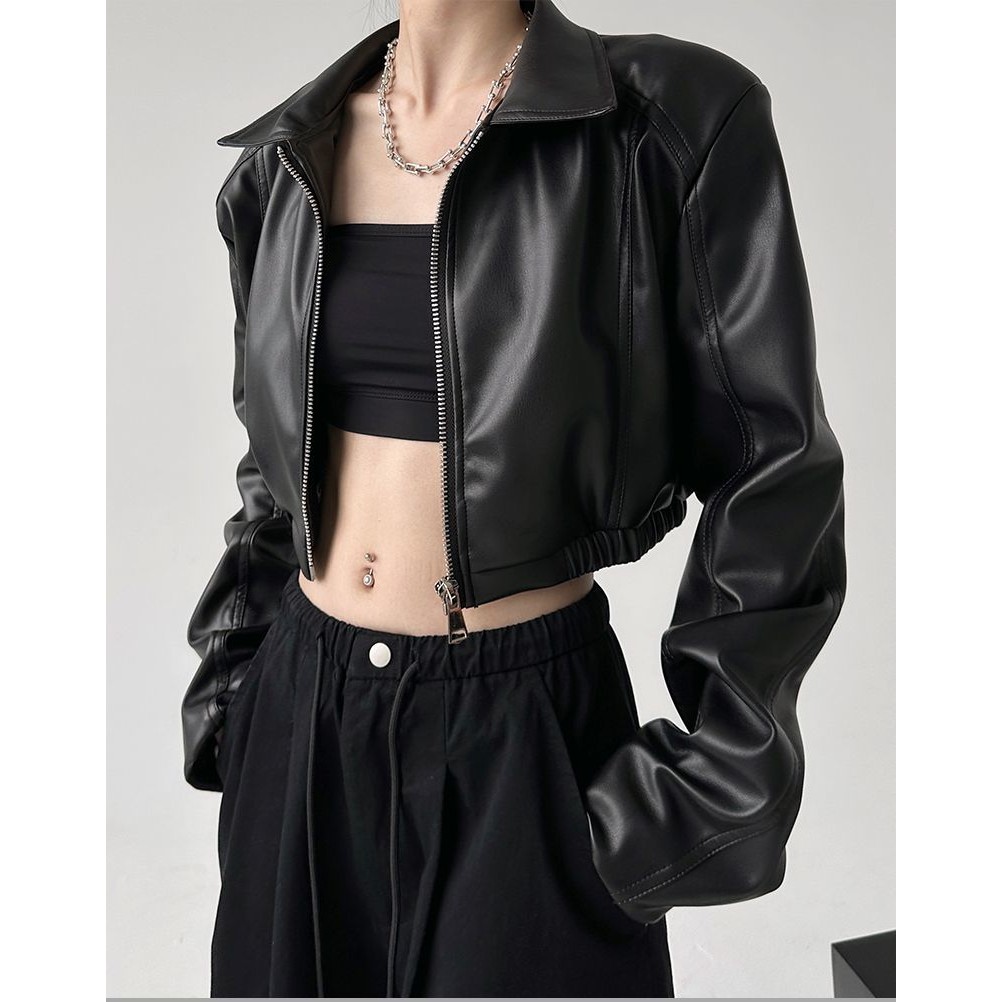 แจ็คเก็ตหนังแขนยาวสไตล์อเมริกาย้อนยุคสำหรับผู้หญิง ฤดูใบไม้ผลิและใบไม้ร่วง ออกแบบมาให้สวมใส่ขณะขับมอเตอร์ไซค์ - รูปที่ 7