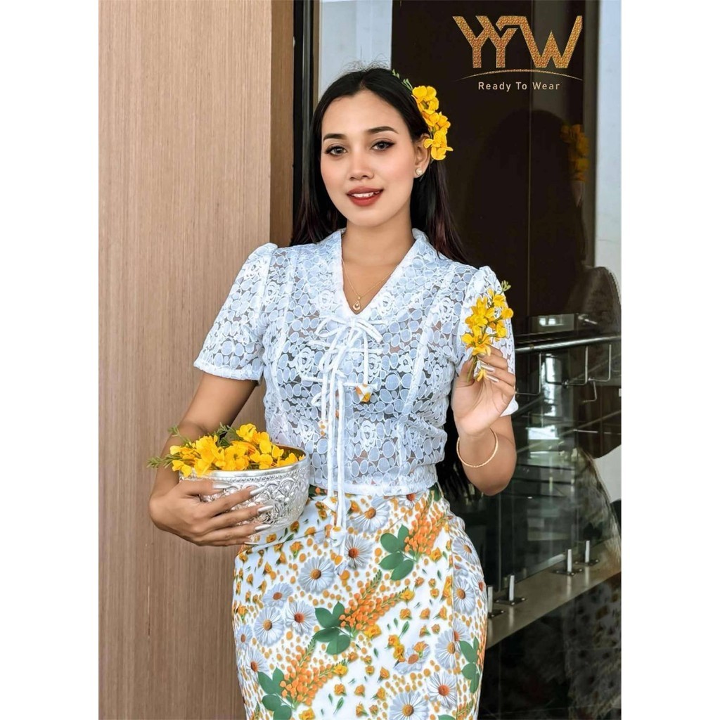 DD ชุดผู้หญิง พื้นเมือง เสื้อพร้อม ผ้าถุงสำเร็จ แบบมีตะขอ ผ้าลูกไม้ ผ้าถุง พิมพ์ลาย M 34"/L 36"/XL 3