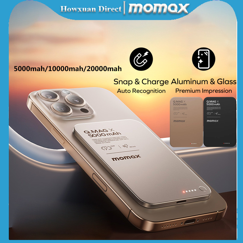 Momax 5000mAh 10000mAh 20000mAh Magnetic Wireless Powerbank แบบพกพา 20W Fast Charging Power Bank
