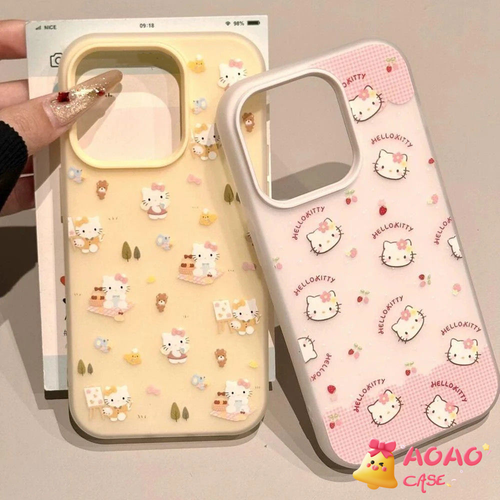 เคสไอโฟน 13 11 สำหรับ iPhone 16 15 13 11 14 12 Pro Max 15 14 13 16 Plus XR X การ์ตูนหวานคิตตี้ใหม่ 2 in 1 ปก