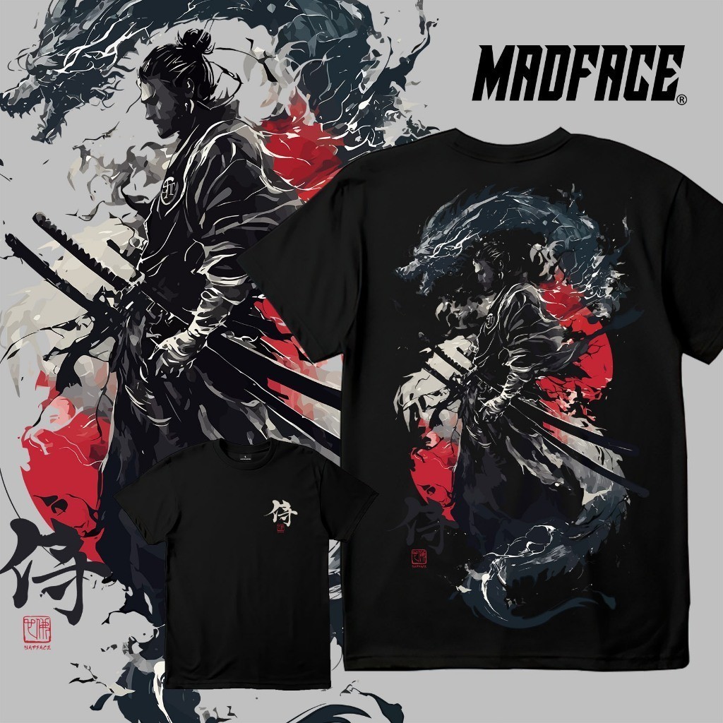 เสื้อยืดคอกลมพิมพ์ลาย Samurai สำหรับผู้ชาย แขนสั้น ผ้าฝ้าย ยูนิเซ็กซ์