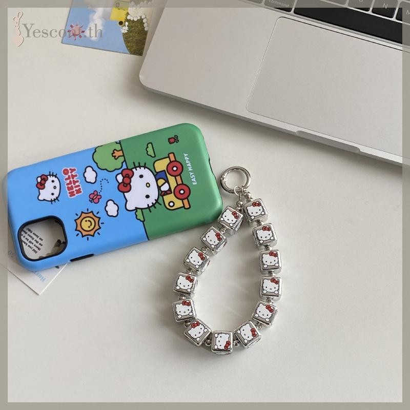 YESCONT น่ารัก Sanrio Hello Kitty Cube ลูกปัดโทรศัพท์ Chain Girly Heart Decor แขวนพวงกุญแจจี้กระเป๋าเป้สะพายหลัง Lanyard Y2K อุปกรณ์เสริม TH