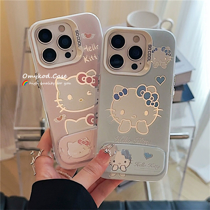 SAMSUNG สําหรับSamsung S25 Blue Bow Hollow Out KittyสําหรับS24 Ultra Plus S23FE S22 Plus S23 Ultra Plus A51 A53 A54 A55 A52 A52s A21s A20s A30 A20 A20 A11 A22 เงินปกหลัง