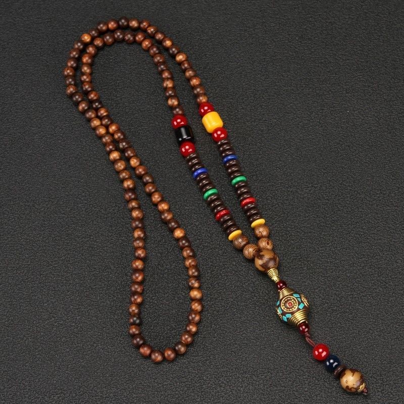 Cao Rui เสื้อกันหนาวผู้หญิงสไตล์ยาว 2023 อุปกรณ์เสริมเดิมลูกปัดวรรณกรรม Simple Retro ตกแต่งสร้อยคอสร