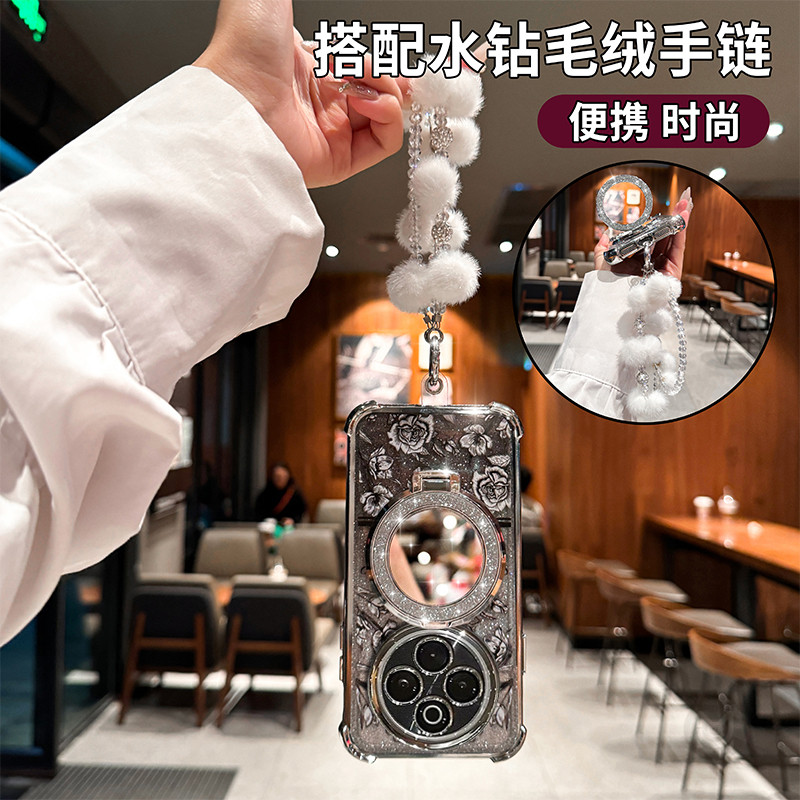 ปลอกสําหรับ VIVO X200 X100 Pro X100S X200S X100 X200 Ultra Bling กระจกผู้ถือนุ่มเคสโทรศัพท์พร้อมสร้อยข้อมือโซ่ - รูปที่ 5