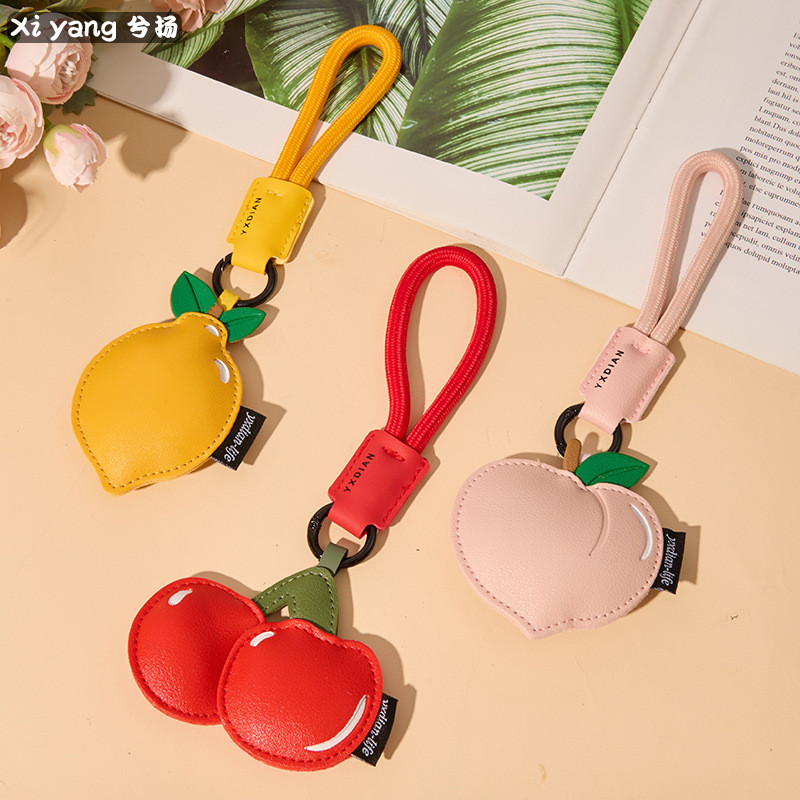 น่ารัก PU หนังเชอร์รี่พวงกุญแจแฟชั่นมะนาวพีชพวงกุญแจรถอุปกรณ์เสริมของขวัญ