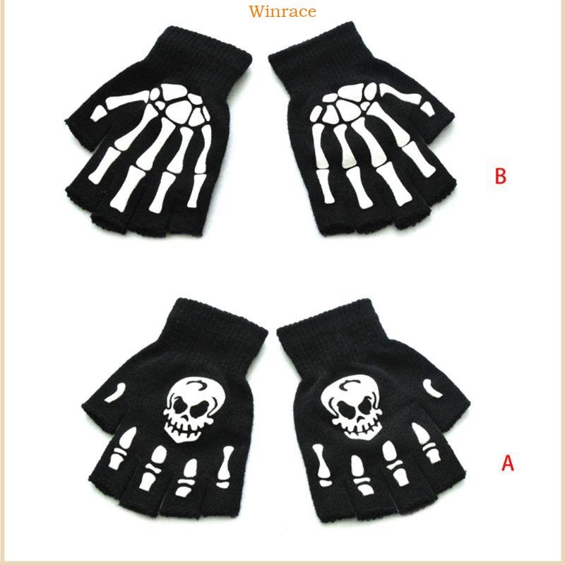 ถุงมือครึ่งนิ้วโครงกระดูกสำหรับคอสเพลย์ฮาโลวีน เด็ก WRC ส่องสว่าง