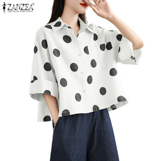 เสื้อลายจุดแขน3/4 มีกระเป๋า สไตล์เกาหลี ใส่ได้หลายโอกาส