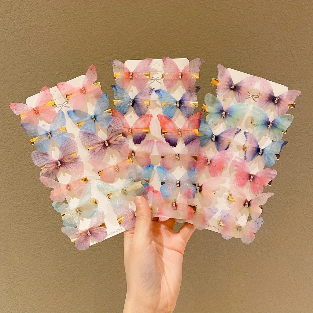 กิ๊บติดผมผีเสื้อ สีพาสเทล หัวใจมะนาว 12 ชิ้น เหมาะสำหรับเด็กและเจ้าสาว ใช้งานได้ในทุกลุค