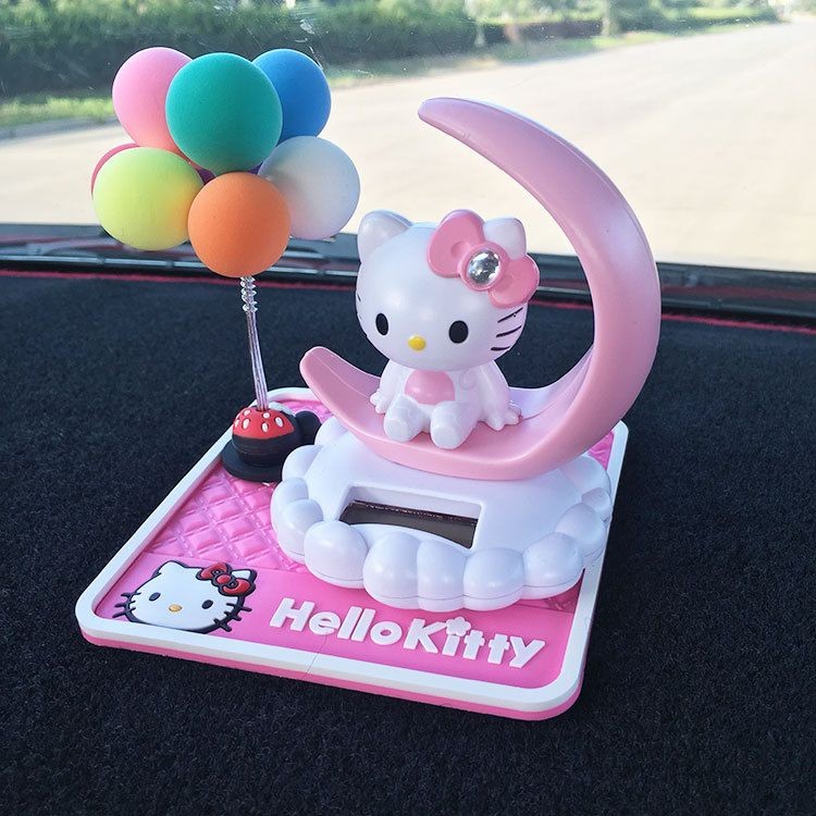 รถ hellokitty สร้างสรรค์เครื่องประดับน่ารักรถพลังงานแสงอาทิตย์ย้ายหัว Hello Kitty การ์ตูนของเล่นตุ๊กตาหญิง20250724