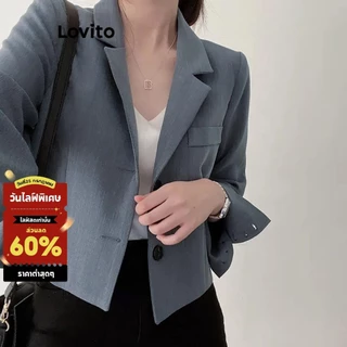 Lovito เสื้อเบลเซอร์ลําลองเสื้อเบลเซอร์กระเป๋าปุ่มธรรมดาสําหรับผู้หญิง LNE36029 (กากี/เทา/อ๊อฟ ขาว/ดํา)