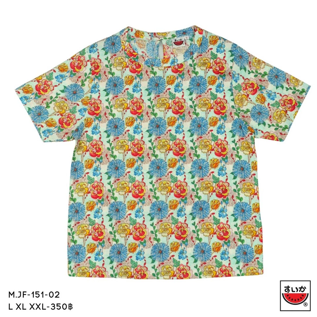 เสื้อแตงโม SUIKA คอจีนแขนสั้น ติดกระดุมหลัง ลายดอกไม้ M.JF-151 thumbnail 3