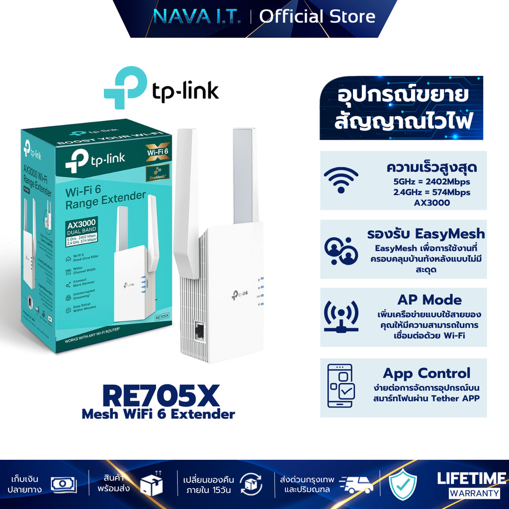 TP-LINK RE705X AX3000 MESH WIFI 6 RANGE EXTENDER