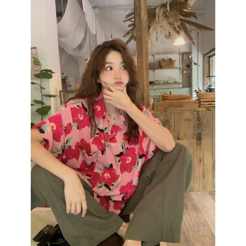 เสื้อลายดอกแขนสั้น สไตล์วินเทจ W369 thumbnail 7