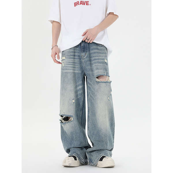 กางเกงยีน baggy jeans หญิง กางเกงยีนส์สไตล์อเมริกันสำหรับผู้ชาย แบบขากว้างและใส่สบาย เหมาะกับฤดูร้อน