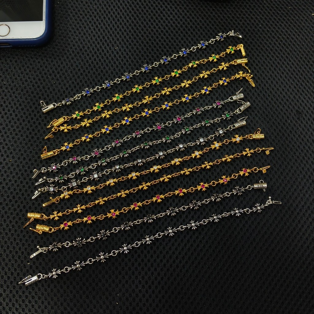 CH♥ สร้อยข้อมือเงิน 925 สเตอร์ลิง แบบลายดอกไม้ พลอยหลากสีเรียงราย การออกแบบสวยงามและทันสมัย 666